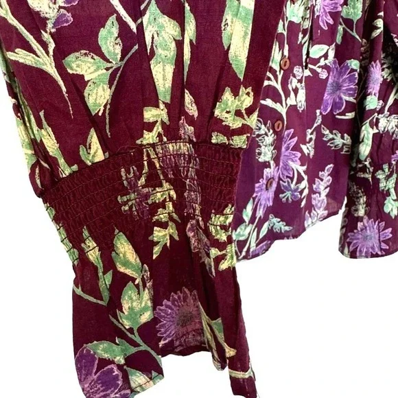 Free People Meant to Be Floral Puff Sleeve Button Up Blouse Top NWT‎ - Picture 10 of 13